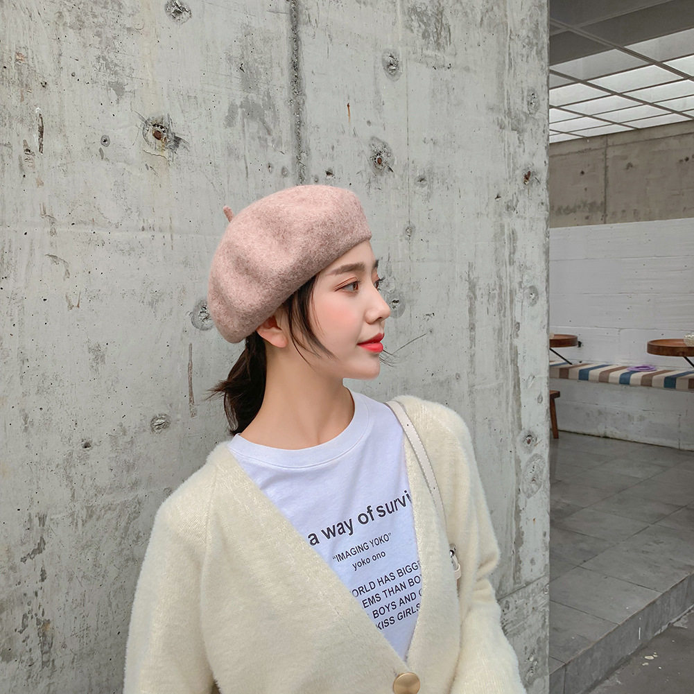 女贝雷帽画家帽复古英伦韩版休闲帽子潮2019秋冬羊毛蓓蕾日系多色