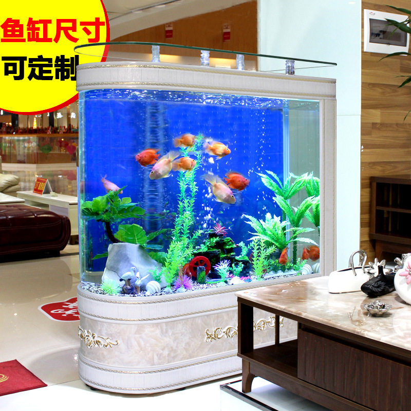 欧式子弹头鱼缸水族箱玻璃客厅家用落地中大型1.2米免换水金鱼缸
