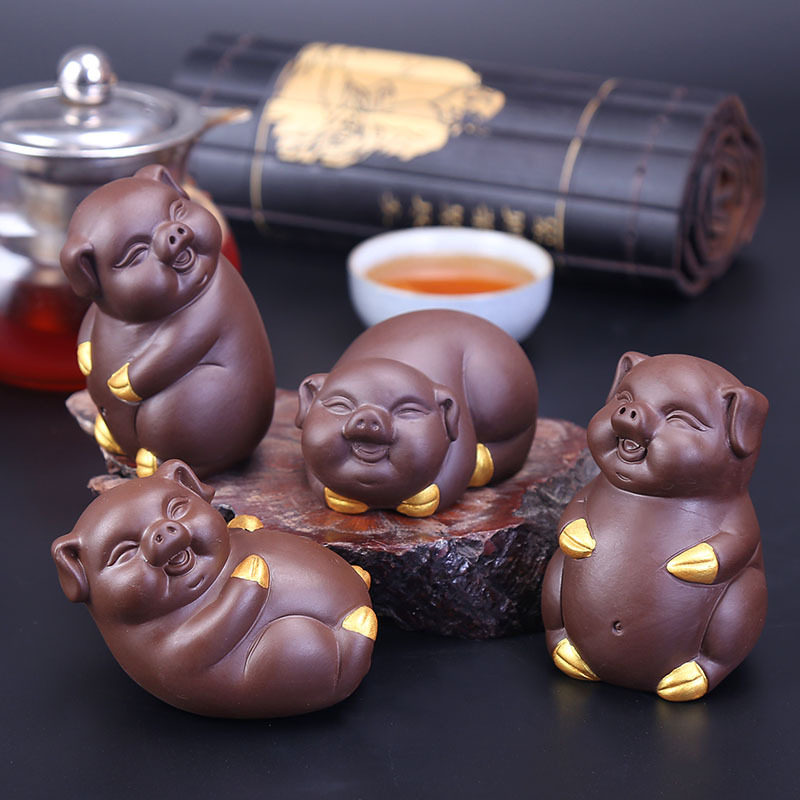 陶瓷工艺品创意艺术摆件福禄寿喜财礼品批发紫砂猪茶宠新中式家居