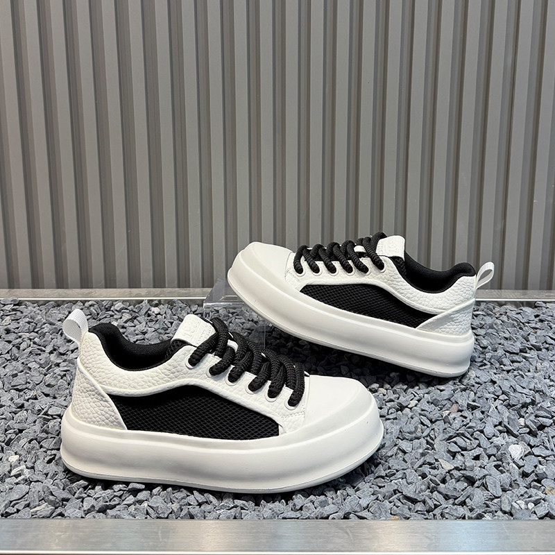 板鞋男款2026春季新款时尚百搭厚底小白鞋网布透气韩版系带休闲鞋