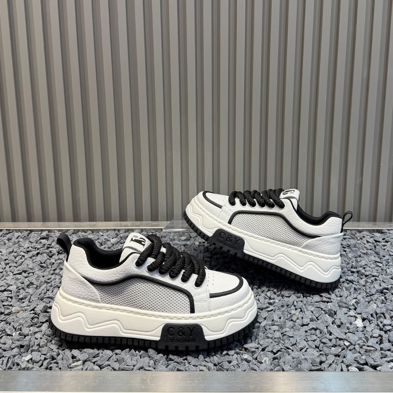 板鞋男款2026春季新款时尚百搭厚底小白鞋网布透气增高系带休闲鞋