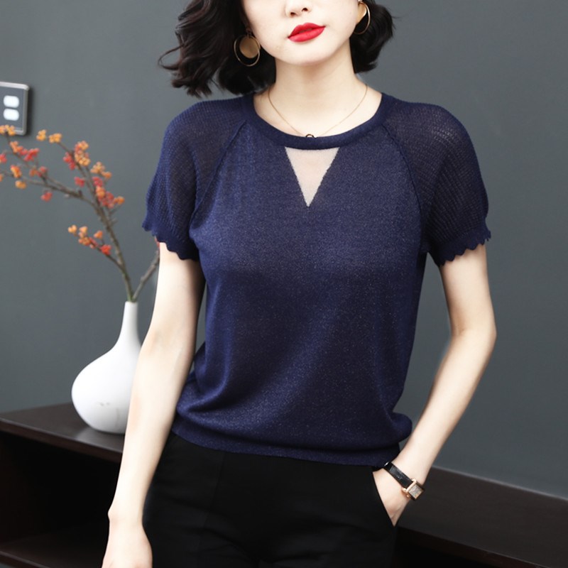 Borneol Short sleeved knitting 2019 Korean Edition V. jacket Thin section new pattern Hollow Easy Sweater T-shirtin the Women's clothing/Boutique , Wool sweater  category - from Buy2taobao.com to provide professional Taobao agent buy service