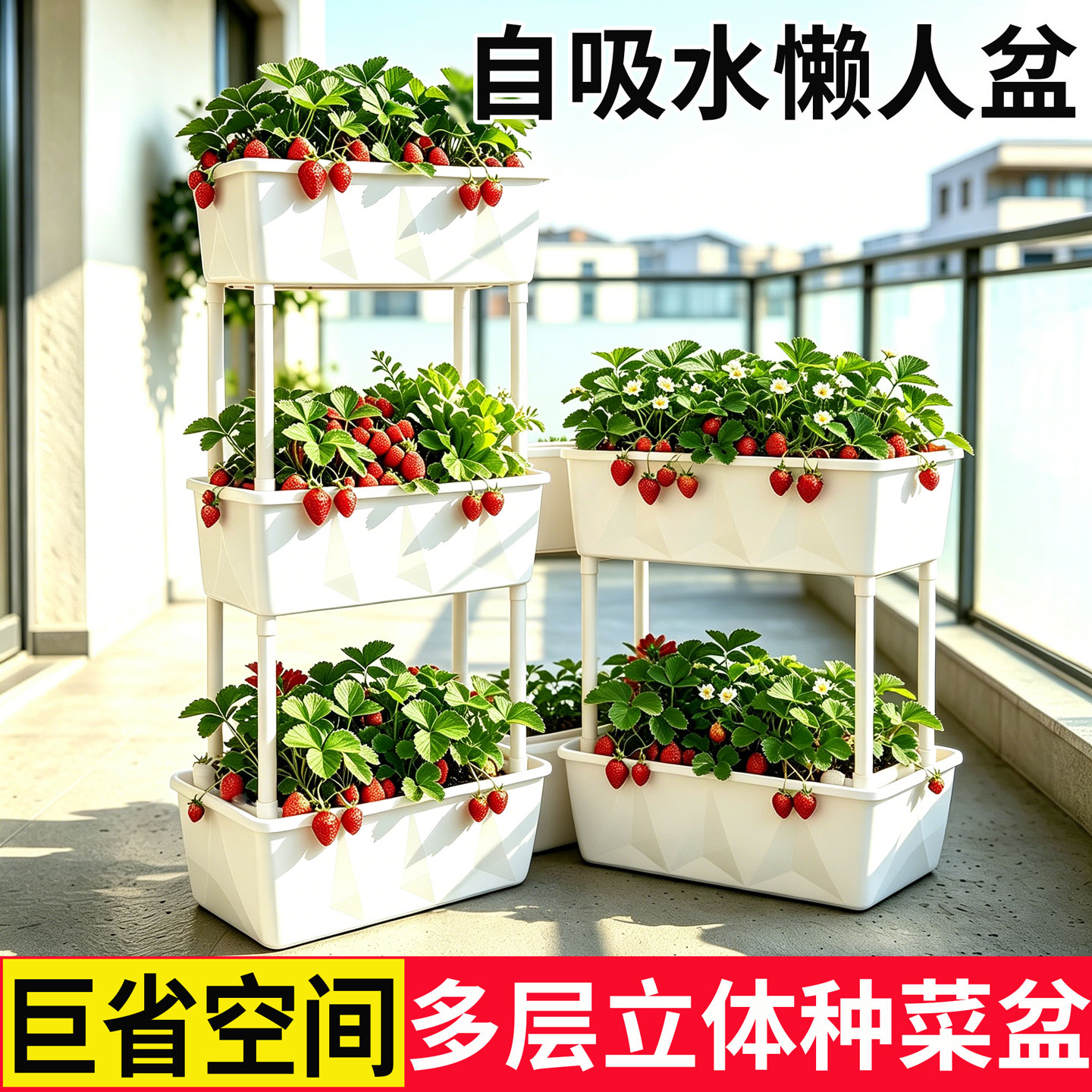 阳台种菜盆立体多层种植架家庭阳台种菜专用长方形懒人自吸水花盆图片