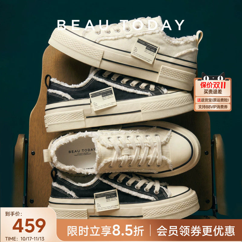 BeauToday【绒面布语系列】黑色经典帆布鞋复古潮流街头休闲鞋男