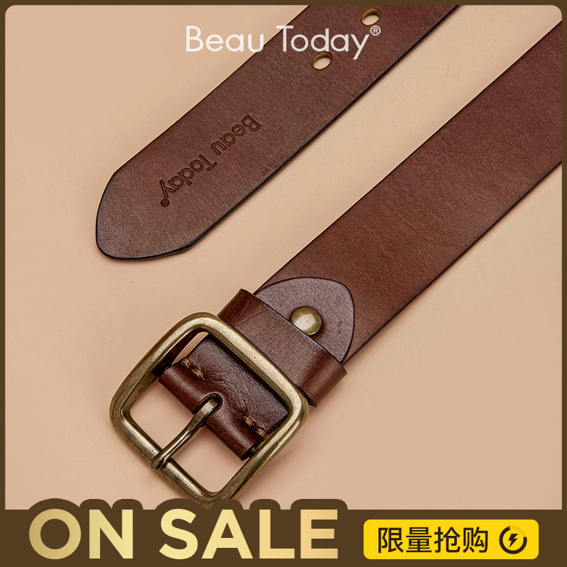 Beautoday2023新款头层牛皮皮带男士腰带真皮针扣腰带男裤带休闲