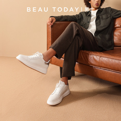 BeauToday真皮厚底休闲小白鞋