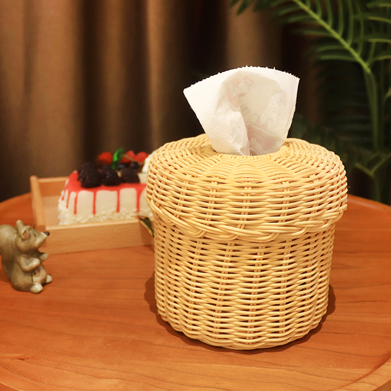 藤编卷纸收纳盒编织家用茶几收纳盒抽纸盒卫生间卷纸筒车载纸巾盒