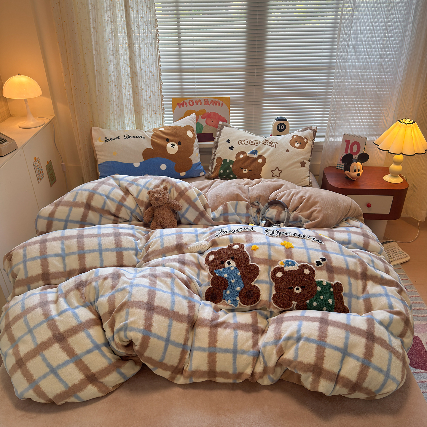 2025新款高克重200g牛奶绒数码印花毛巾绣卡通四件套