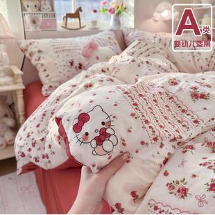 A类双层纱床上四件套纯棉全棉新款卡通床单件被套被罩宿舍三件套4