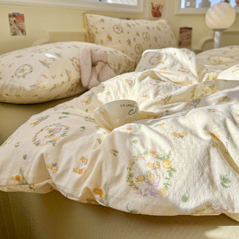 A类母婴双层纱床上四件套纯棉全棉田园床单件被套被罩宿舍三件套4,床上用品,床品套件/四件套/多件套,淘宝优惠券,粉丝福利购,淘宝优惠卷