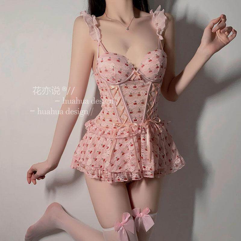 樱桃少女法式性感带胸垫马甲小胸塑身衣连衣裙睡衣女