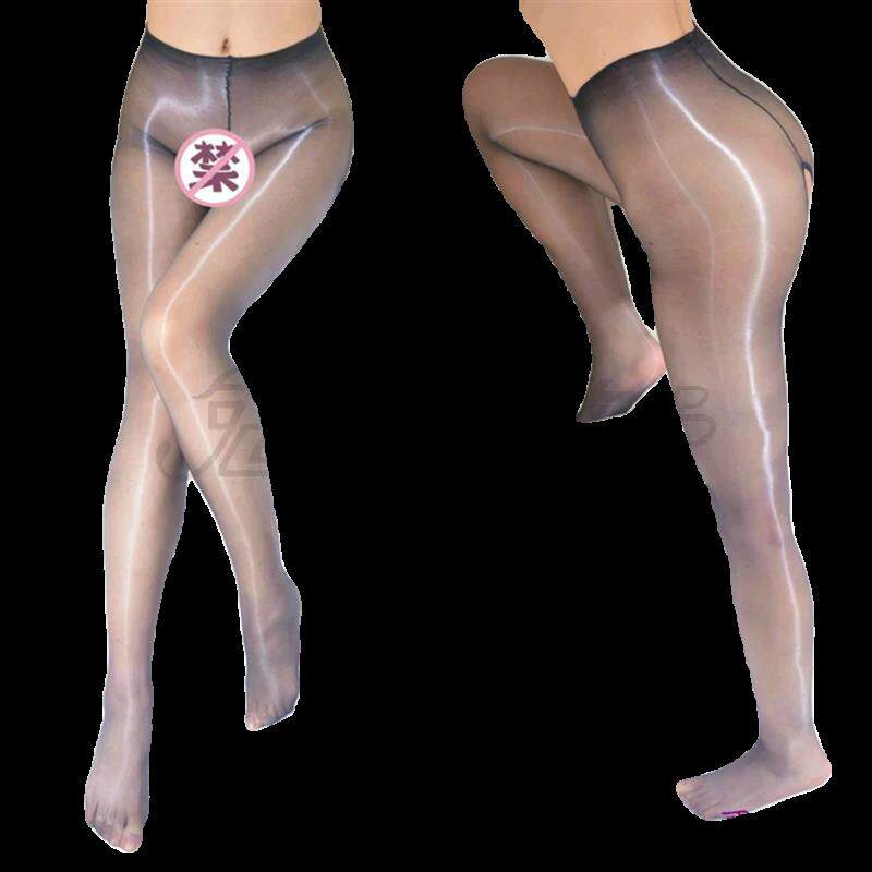 性感超薄油亮丝袜紧身无腰边连裤袜女士性感开档紧身袜子美腿袜