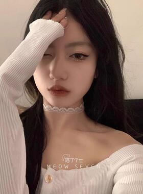纯欲蕾丝花边锁骨炼choker仙女白色短款冷淡风项圈项炼颈带颈圈女