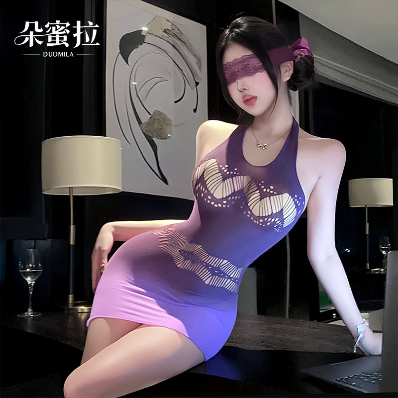 紫夜星河性感紫色渐变连身网袜