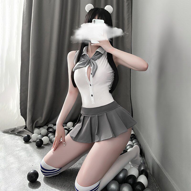 jk制服夏女超短裙学院露背纽扣