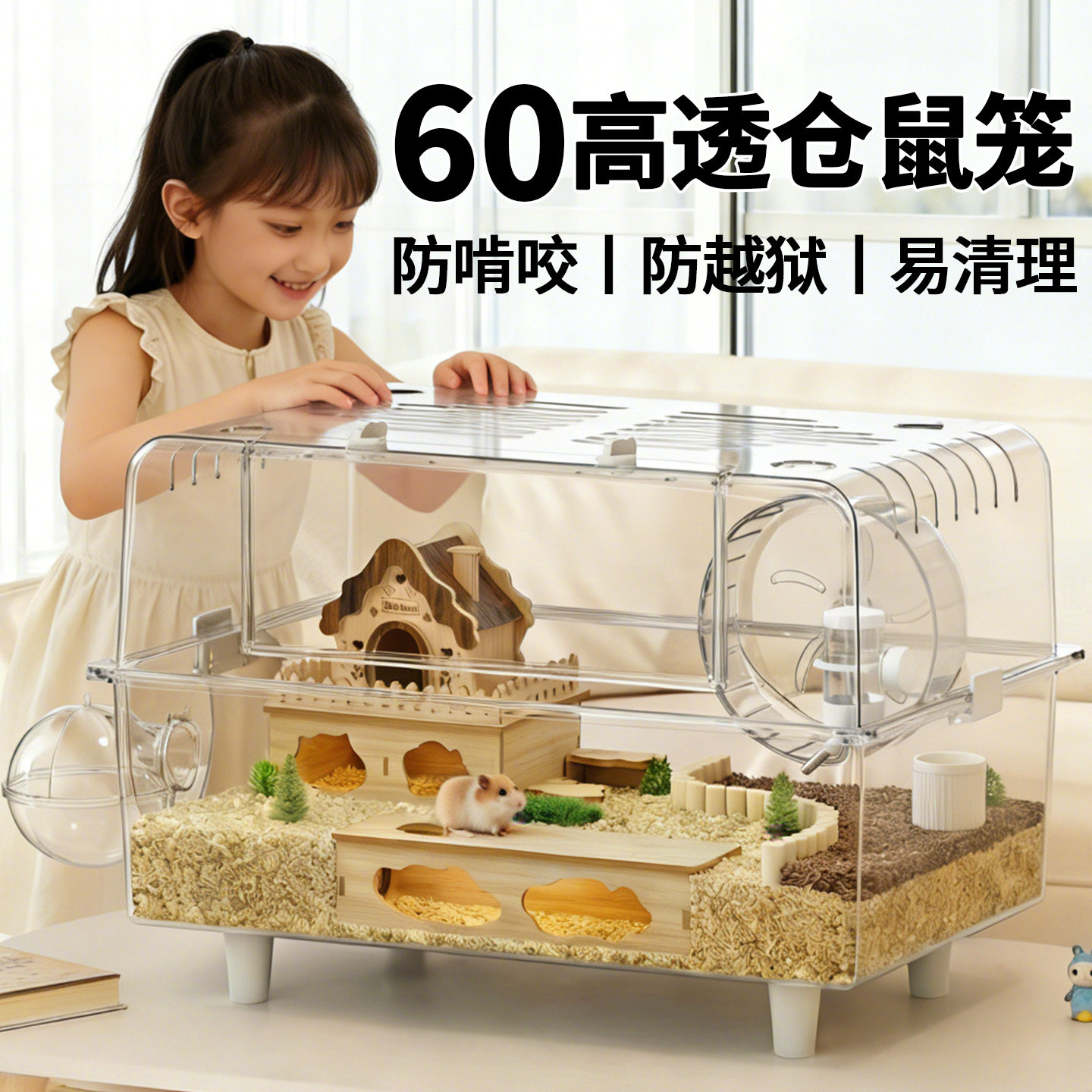 金丝熊仓鼠笼子豪华别墅专用超大便宜亚克力透明饲养箱60cm防啃咬,宠物/宠物食品及用品,笼子,淘宝优惠券,粉丝福利购,淘宝优惠卷