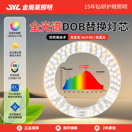 金雨莱led灯芯家用超亮全光谱无频闪吸顶灯环形替换光源护眼圆盘