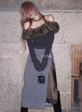 MSKIN6秋冬毛领打底衫女天丝羊毛显比例高级质感百搭