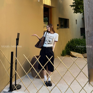 MSKIN6早秋新款黑色水洗牛仔五分裤女宽松显瘦复古工装棉质百搭