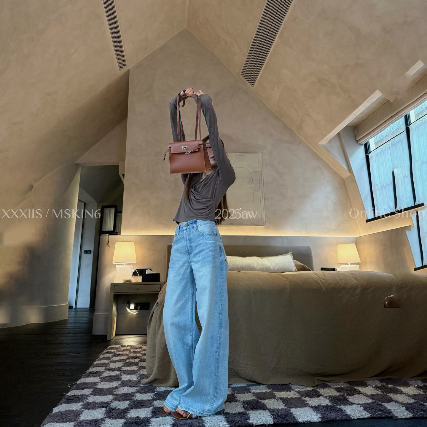 高腰牛仔阔腿裤女重工洗水棉质