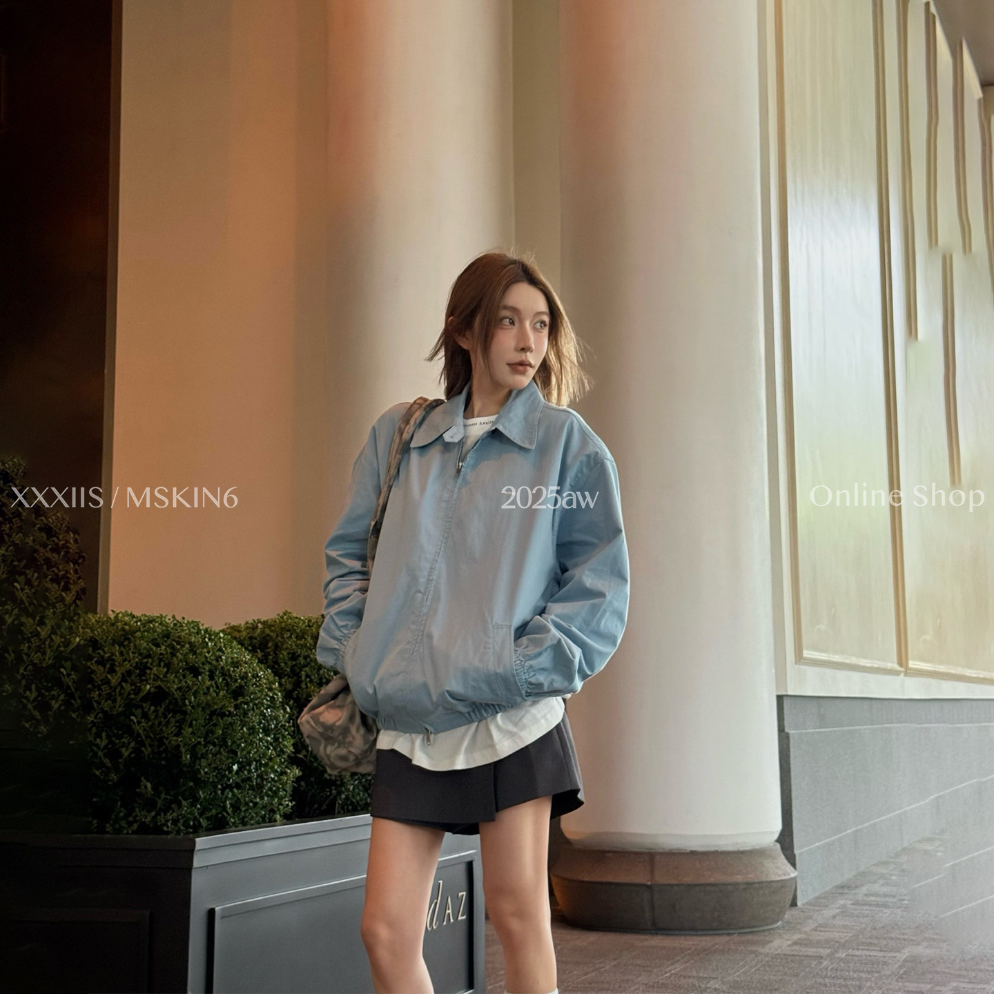 雾霾蓝夹克女棉质刺绣中性风外套