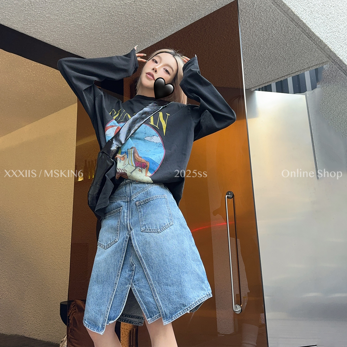 MSKIN6复古印花oversize长袖T恤