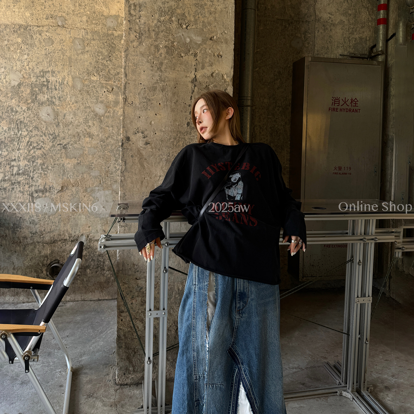 早秋复古印花长袖T恤宽松棉质