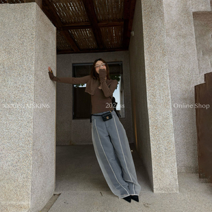 MSKIN6春夏新款双层透视牛仔裤女高腰阔腿显瘦欧根纱薄款时髦