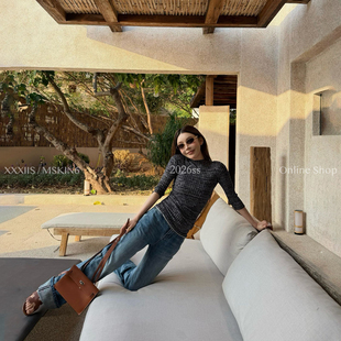 MSKIN6春夏新款蓝色小直筒牛仔裤女高腰显瘦百搭通勤棉质长裤