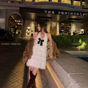 千金风连衣裙女蕾丝蝴蝶结气质显瘦棉质度假约会 早春新款