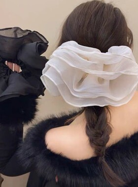 白色网纱褶皱发圈女今年流行漂亮