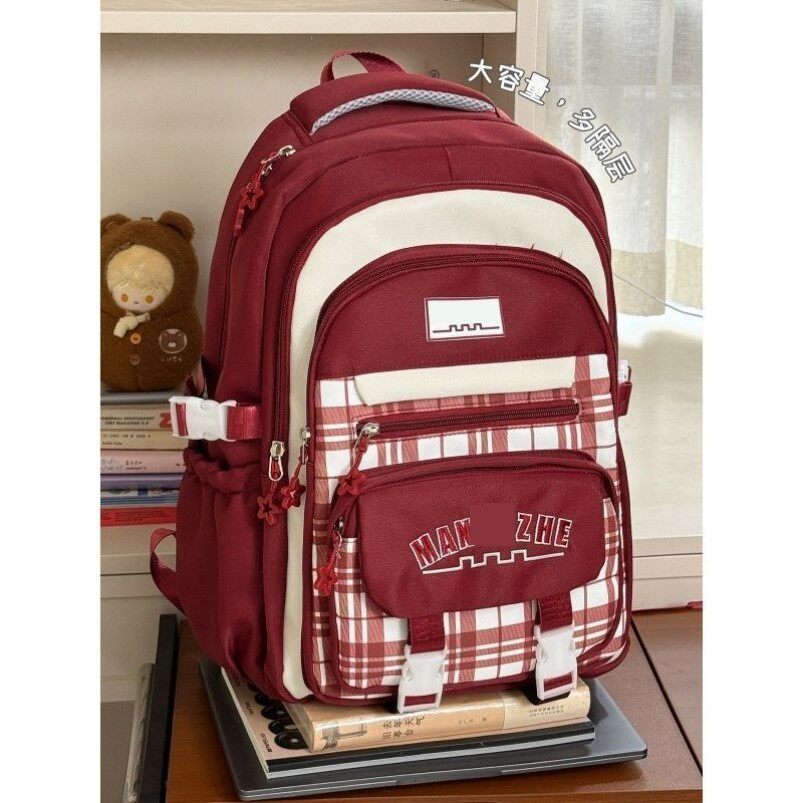 学院风书包初中生女生多隔层双肩包高中生大容量结实耐用耐脏背包