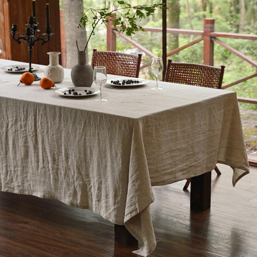 日式棉麻复古桌布香草色手工毛边餐桌布艺长方形甜品台布茶几盖布