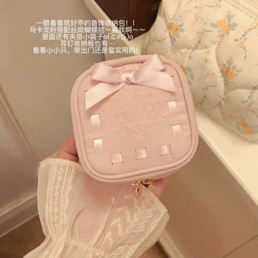 可爱少女蝴蝶结首饰包 饰品收纳盒 便携旅行耳钉项链手表珠宝袋
