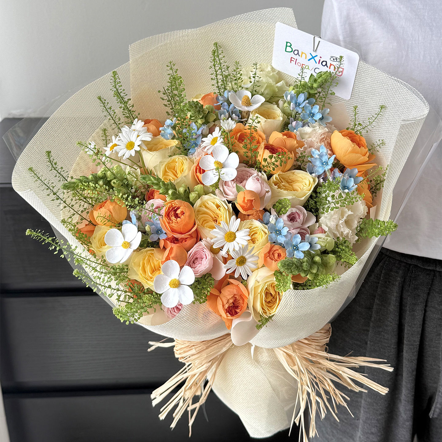 彩麻片亚麻布花束包装纸鲜花棉麻
