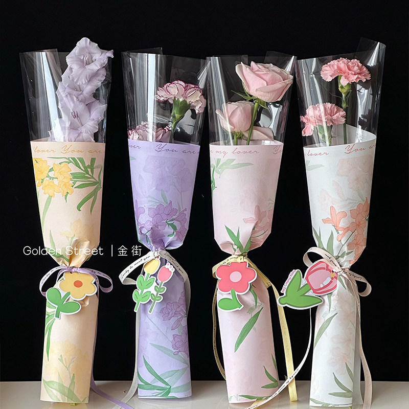 单支袋玫瑰花束包装袋鲜花单只透明塑料袋花店花艺包花diy材料