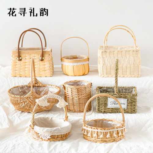 清新装饰手工编织竹编婚礼花篮