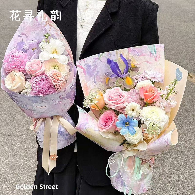 情人节浪漫缤纷油画风包装纸鲜花花束牛皮包花纸花艺材料花店资材
