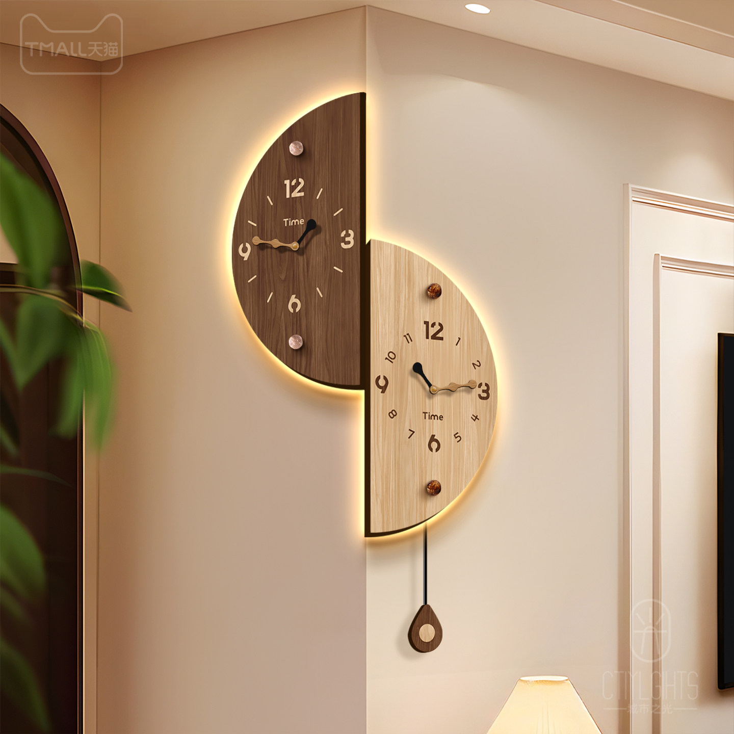 中古风客厅转角挂钟2026新款时钟复古高级感创意发光双面拐角钟表,家居饰品,挂钟,淘宝优惠券,粉丝福利购,淘宝优惠卷