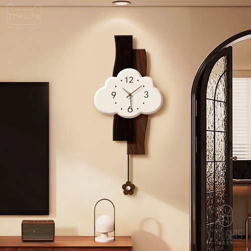 中古风挂钟客厅2025新款云朵时钟家用静音电视背景墙创意钟表