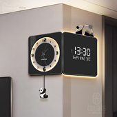 熊猫转角时钟简约客厅双面拐角挂钟2025新款 万年历电子钟表挂墙