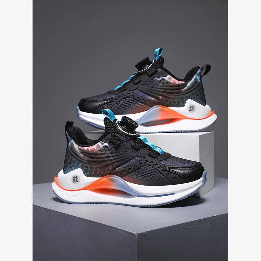 男童专业超轻跑步鞋秋季双网爆米花减震软底青少年旋转纽扣运动鞋