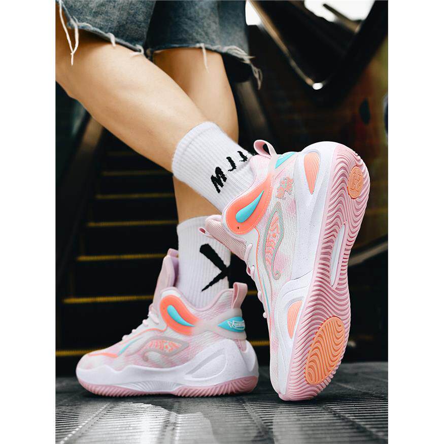 夏季男孩鸳鸯篮球鞋女孩网面透气青少年实战摩擦有声音运动鞋会响