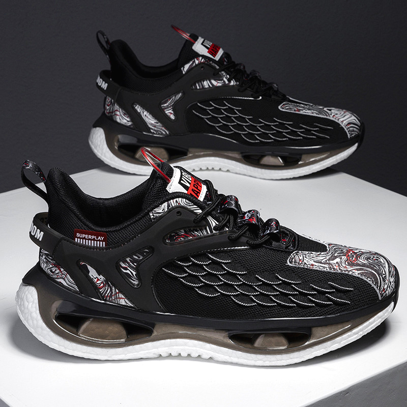 国潮运动鞋男2025款春秋飞织透气男士爆米花减震软底初中生跑步鞋