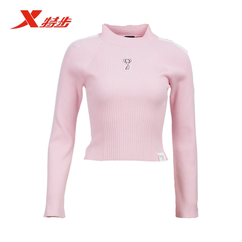 特步运动短款半高领毛衣针织衫女