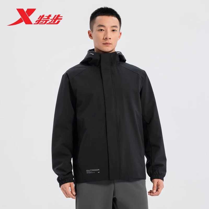 特步户外保暖风衣男2025新款登山服防泼水保暖外套975129160089