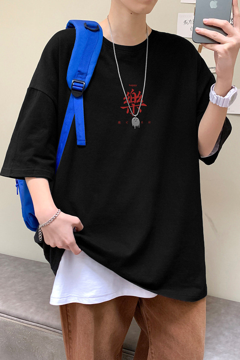 22夏季港风男士百搭休闲复古印花潮大码宽松圆领短袖T恤T6612-P15,男装T恤,星座815-2
