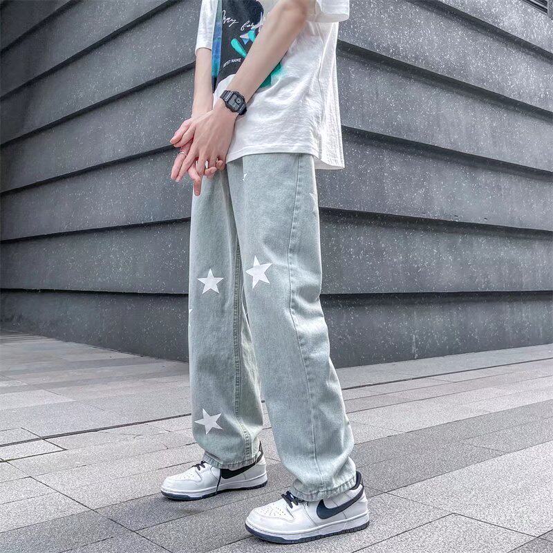 2022潮男新款牛仔裤直筒潮流ins痞帅星星印花宽松长裤K105-P40,男装牛仔裤,星座815-2