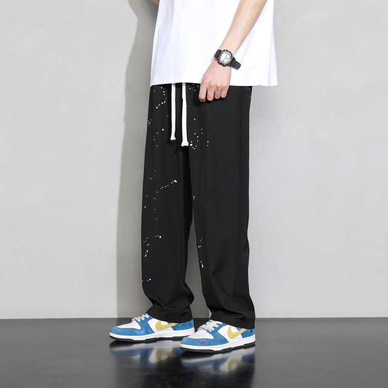 青少年冰丝速干夏薄款泼墨拖地直筒裤男生垂坠感长裤子K2219-P35,男装休闲裤,星座815-2