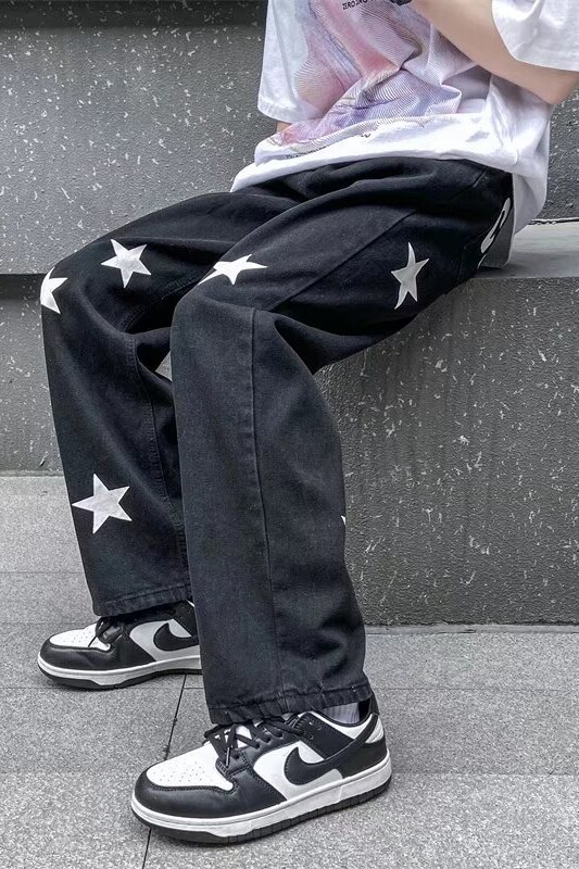 2022潮男新款牛仔裤直筒潮流ins痞帅星星印花宽松长裤K105-P40,男装牛仔裤,星座815-2
